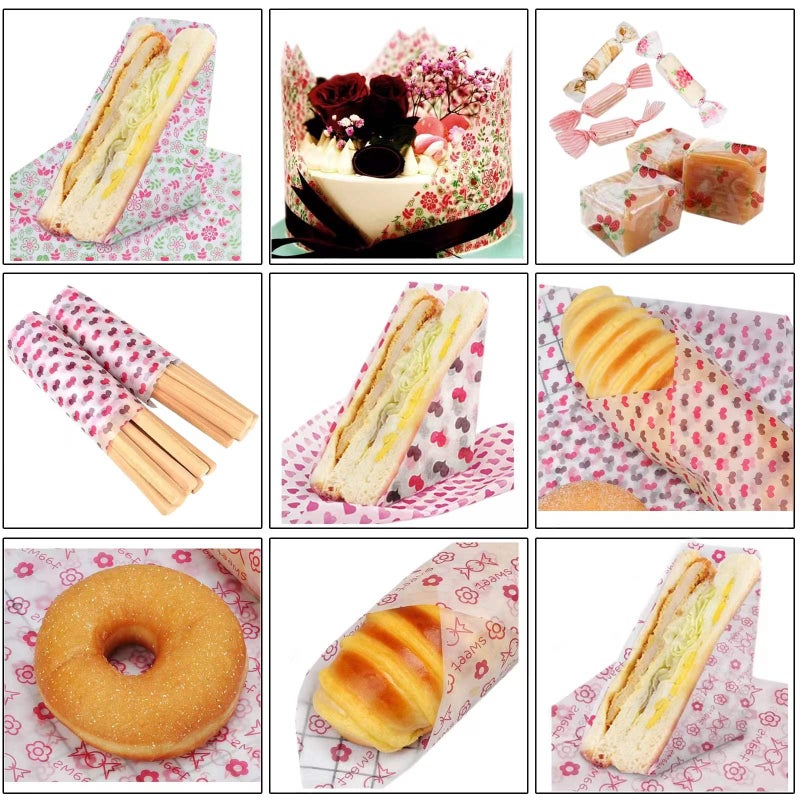 Suiwen Heart, Flower, Candy Wax Paper for Food, Greaseproof Deli Paper, Waterproof Hamburger Liners, 25 * 22cm (9.8 * 8.6""): Wrapping Tissue for Plastic Food Basket - Image 3